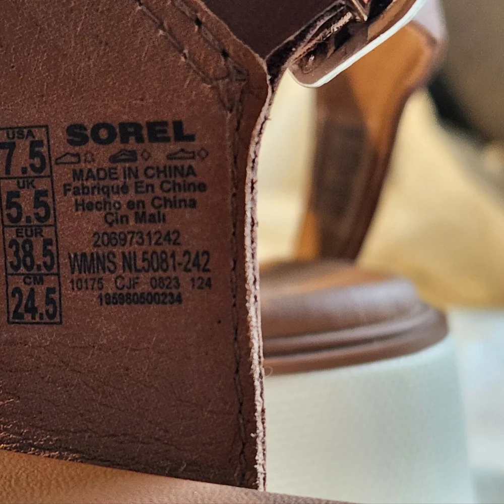 Sorel Brown and White Platform Sandals